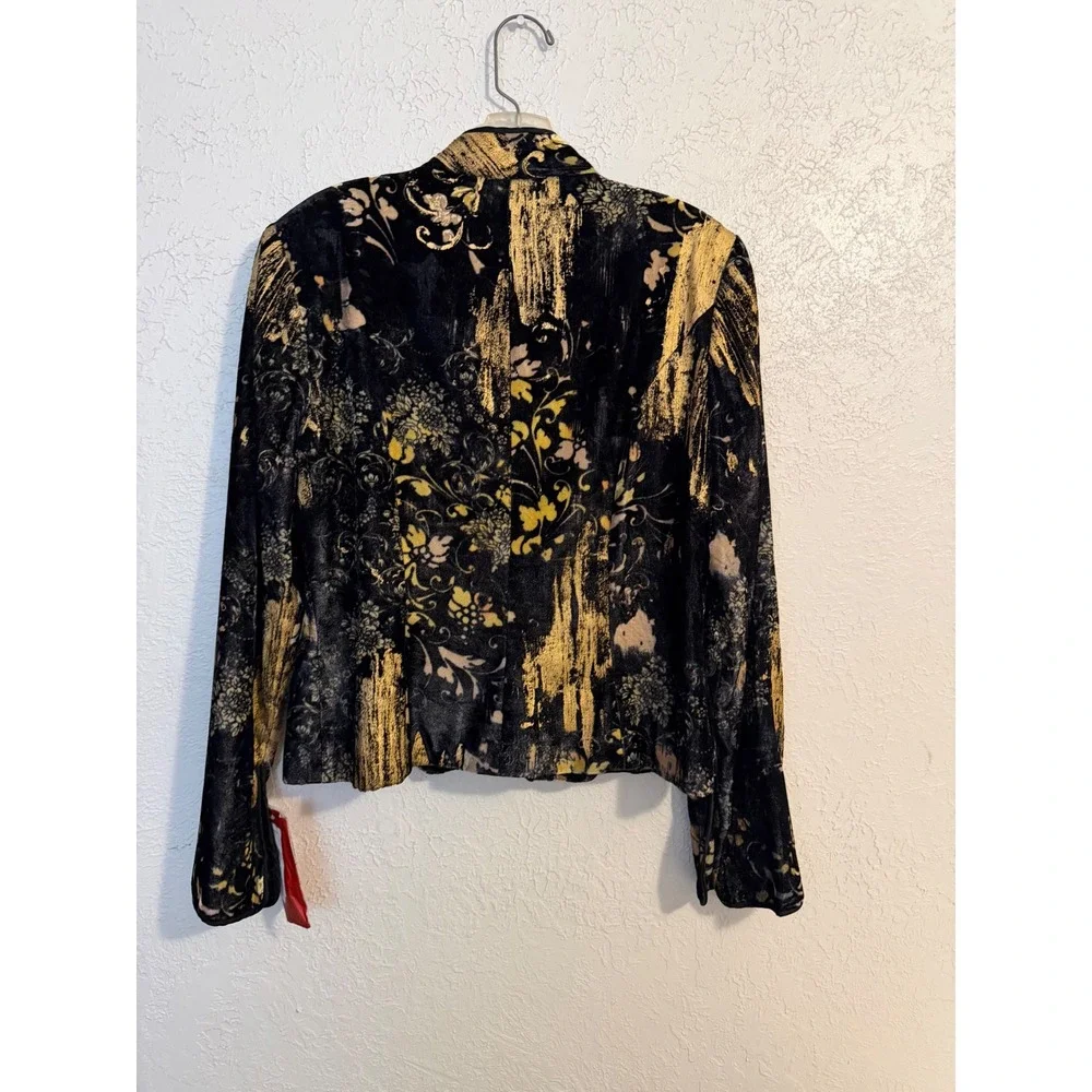 JS Collections Velvet Silk Blend Gold Floral Jacket Mock Neck NWT 12 Baroque